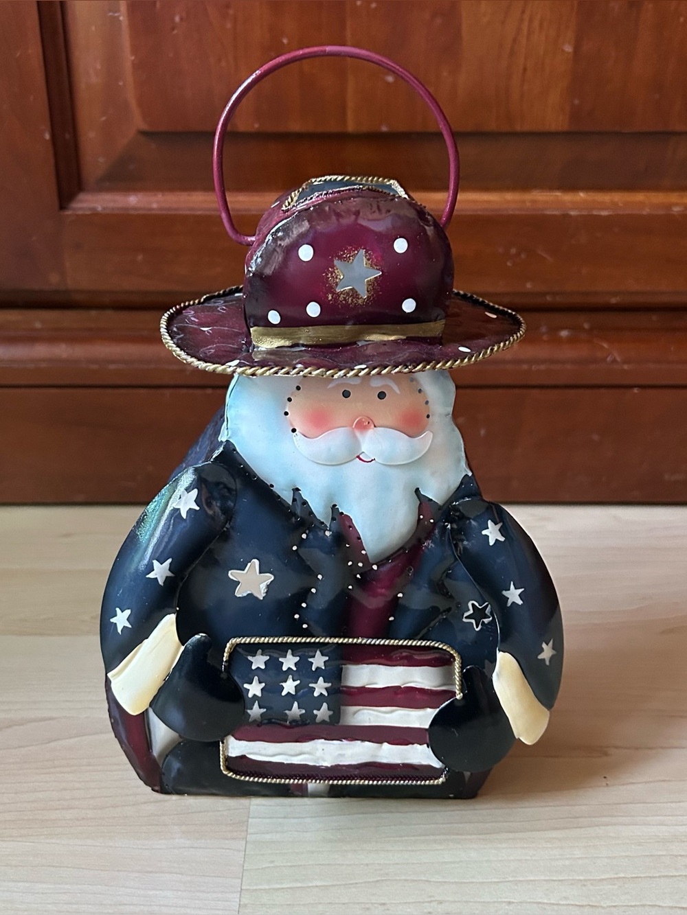 y2k vintage patriotic uncle same painted metal tea light votive lantern